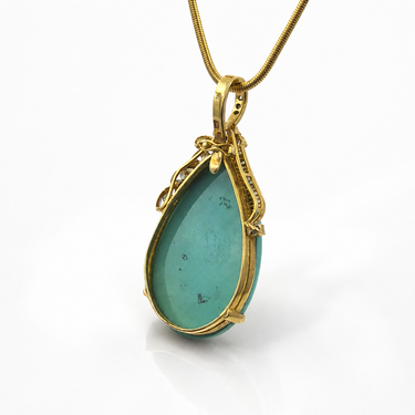 14K Gold Turquoise and Diamond Pendant Necklace.