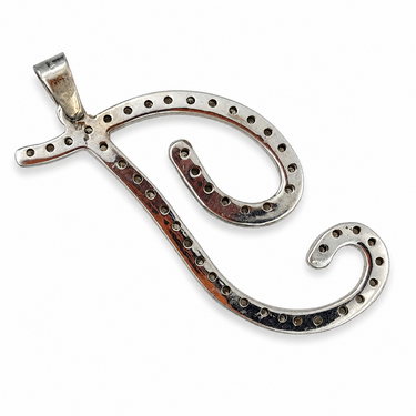 14K White Gold Diamond “J” Pendant .