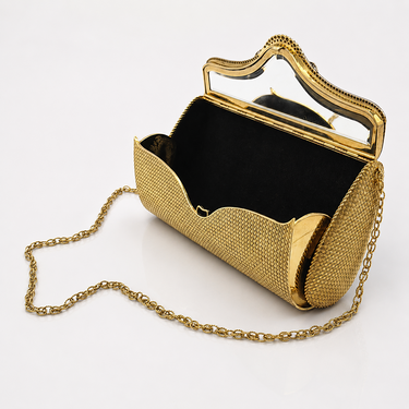 A Mid-Century Diamond and Gold Mesh Minaudière, Circa 1950–1960's