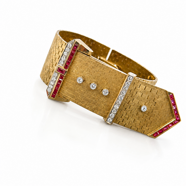 Wide Retro 14K Yellow Gold Covered Buckle Wristwatch by Coronet