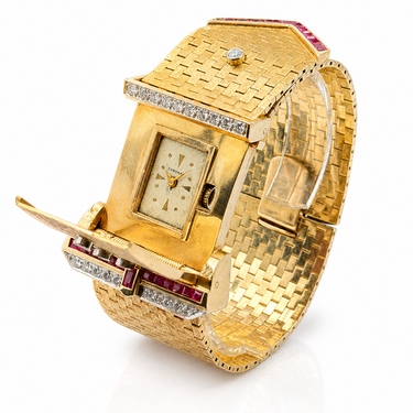 Wide Retro 14K Yellow Gold Covered Buckle Wristwatch by Coronet