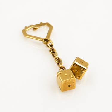 14K Gold Pendant Key Ring with Dice Marked AC 14K.