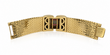 Retro 18K Yellow Gold, Diamond, and Ruby Bracelet .