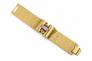 Retro 18K Yellow Gold, Diamond, and Ruby Bracelet .