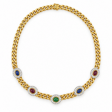 18K Gold Gemstone and Diamond Necklace