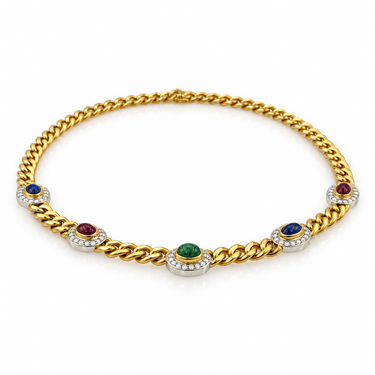 18K Gold Gemstone and Diamond Necklace