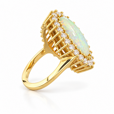 14K Gold Opal and Diamond Ring