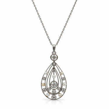 Edwardian Platinum Diamond and Pearl Pendant Necklace