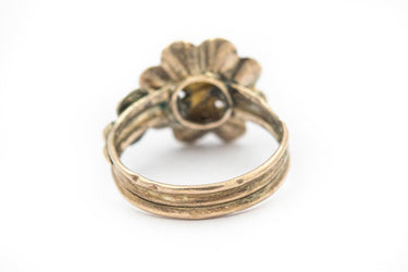 Victorian Yellow Gold Red Gemstone and Seed Pearl Ring