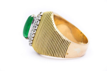 Estate Contemporary Yellow Gold Diamond and Jade Cluster Style Ring