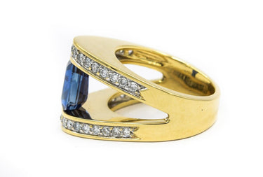 Estate Contemporary Yellow Gold Diamond and Sapphire Ring Mounting by Nova