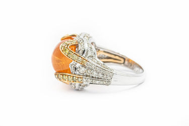 Estate Contemporary Yellow and White Gold Diamond and Spessartite Garnet Ring by Zorab Creations