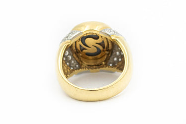 Estate Contemporary Yellow Gold Diamond and Black Opal Ring