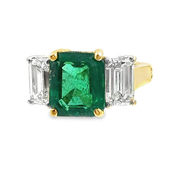 Estate Yellow Gold Emerald and Diamond Ring