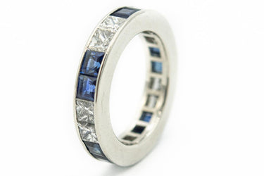 Estate Platinum Diamond and Sapphire Eternity Ring