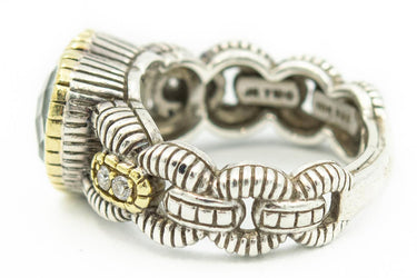 Estate Contemporary Yellow Gold Sterling Silver Blue Topaz and Diamond Ring by Judith Ripka