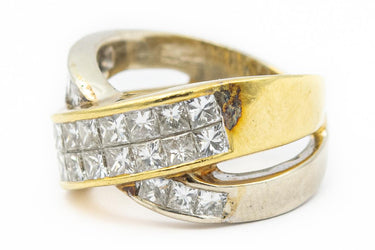 Estate Yellow and White Gold and Diamond "X" Ring