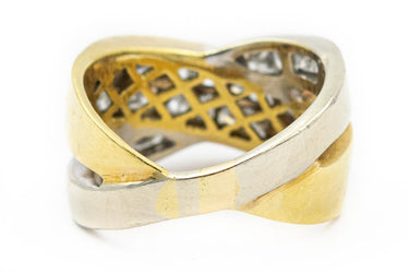 Estate Yellow and White Gold and Diamond "X" Ring