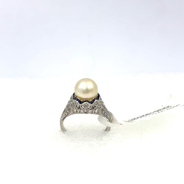 Estate Art Deco Akoya Pearl and Diamond Ring with GIA Report