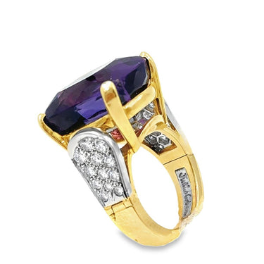 Estate Yellow Gold Diamond and Amethyst Ring by Julius Cohen