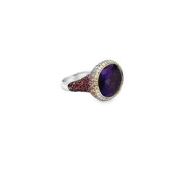 Estate Designer White Gold Diamond and Amethyst Ring
