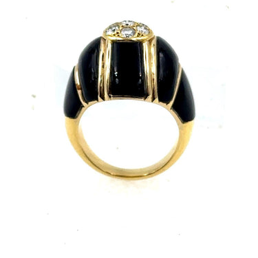 Estate Vintage Yellow Gold Diamond and Onyx Domed Design Ring