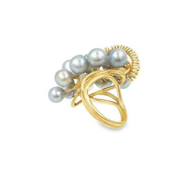 Estate Vintage Yellow Gold and Cultured Pearl Grape Cluster Ring, By Ming's Hawaii