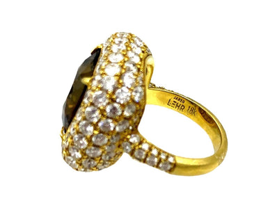 Estate Designer Yellow Gold Diamond and Chrysoberyl Ring By Jared Lehr