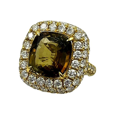 Estate Designer Yellow Gold Diamond and Chrysoberyl Ring By Jared Lehr