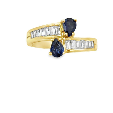 Estate Yellow Gold Diamond and Sapphire Bypass Ring