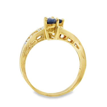 Estate Yellow Gold Diamond and Sapphire Bypass Ring