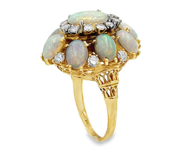 Estate Vintage Domed Opal and Diamond Ring