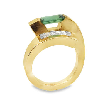 Estate Yellow Gold Diamond and Tourmaline Bypass Ring