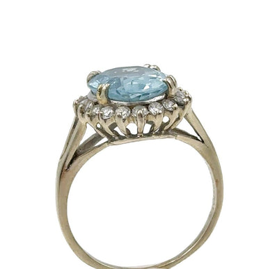 Estate Vintage White Gold Aquamarine and Diamond Ring by Schlumberger Circa 1950's