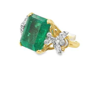 Estate Rare Two Bee Emerald and Diamond Ring by Schlumberger