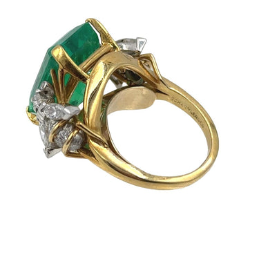 Estate Rare Two Bee Emerald and Diamond Ring by Schlumberger
