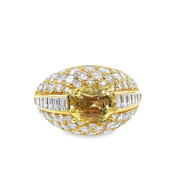 Estate Yellow Gold Fancy Color Sapphire and Diamond Sectional Domed Design Ring