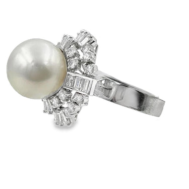 Estate South Sea Cultured Pearl and Diamond Cocktail Ring