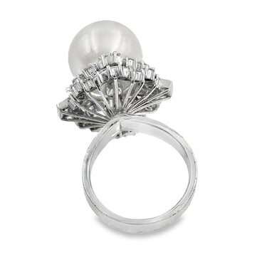 Estate South Sea Cultured Pearl and Diamond Cocktail Ring