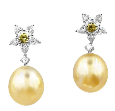 Estate South Sea Pearl and Diamond Necklace Earrings and Ring Suite