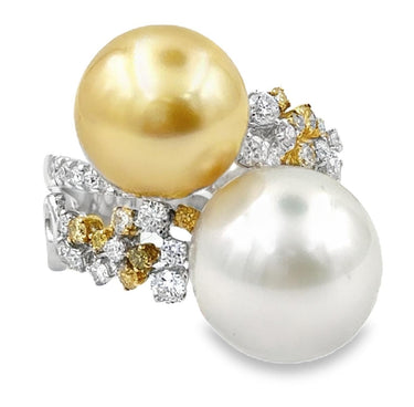 Estate South Sea Pearl and Diamond Necklace Earrings and Ring Suite