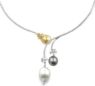 Estate South Sea Pearl and Diamond Necklace Earrings and Ring Suite