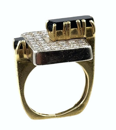 Estate Vintage Gold Diamond and Onyx Fashion Ring