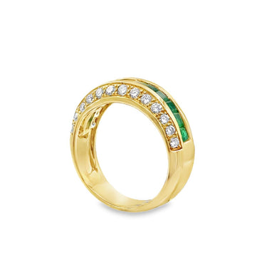 18K Yellow Gold Diamond and Emerald Fashion Band.