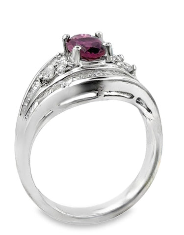 Estate White Gold Diamond and Tourmaline Ring