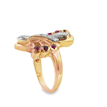 Retro 14K Rose Gold Diamond Ruby Ring