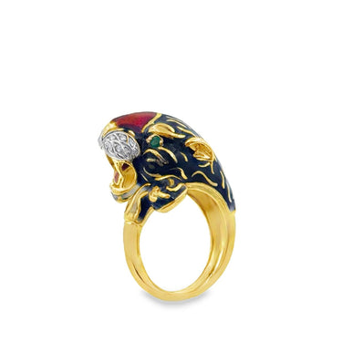 Vintage 18K Enameled Panthere Ring by Corletto.