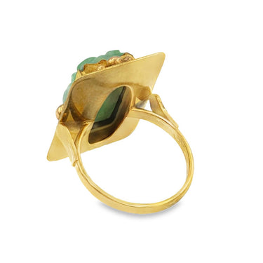 14K Yellow Gold Retro Carved Jade Ring