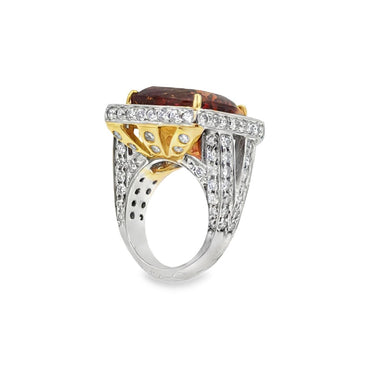 Vintage 18K White Gold Diamond & Tourmaline Ring.