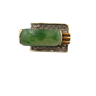 Retro Yellow Gold Jadite Jade and Diamond Buckle Ring